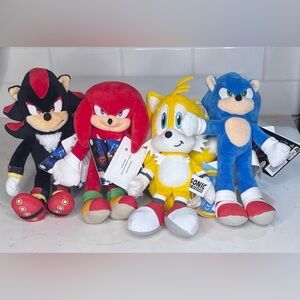 4 NEW~Sonic The Hedgehog 3 Movie~Sonic-Shadow-Knuckles-Tail Modern W20-Plush Set